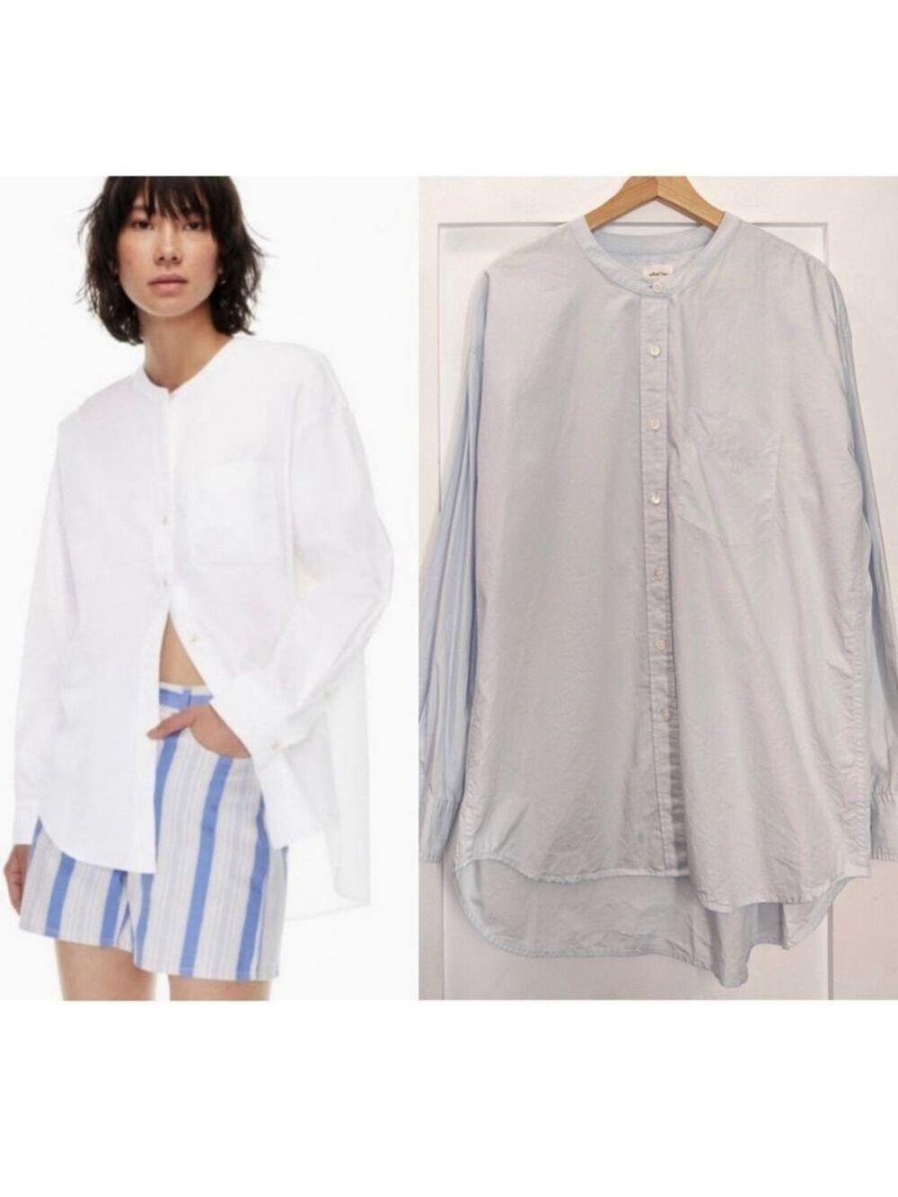 Aritzia Wilfred Free | Relaxed collarless button down shirt in light blue